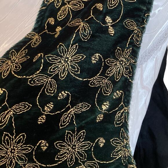Vintage Velvet Vest Womens Sz Medium Green Gold Embroidered Victorian Romantic - Picture 9 of 16
